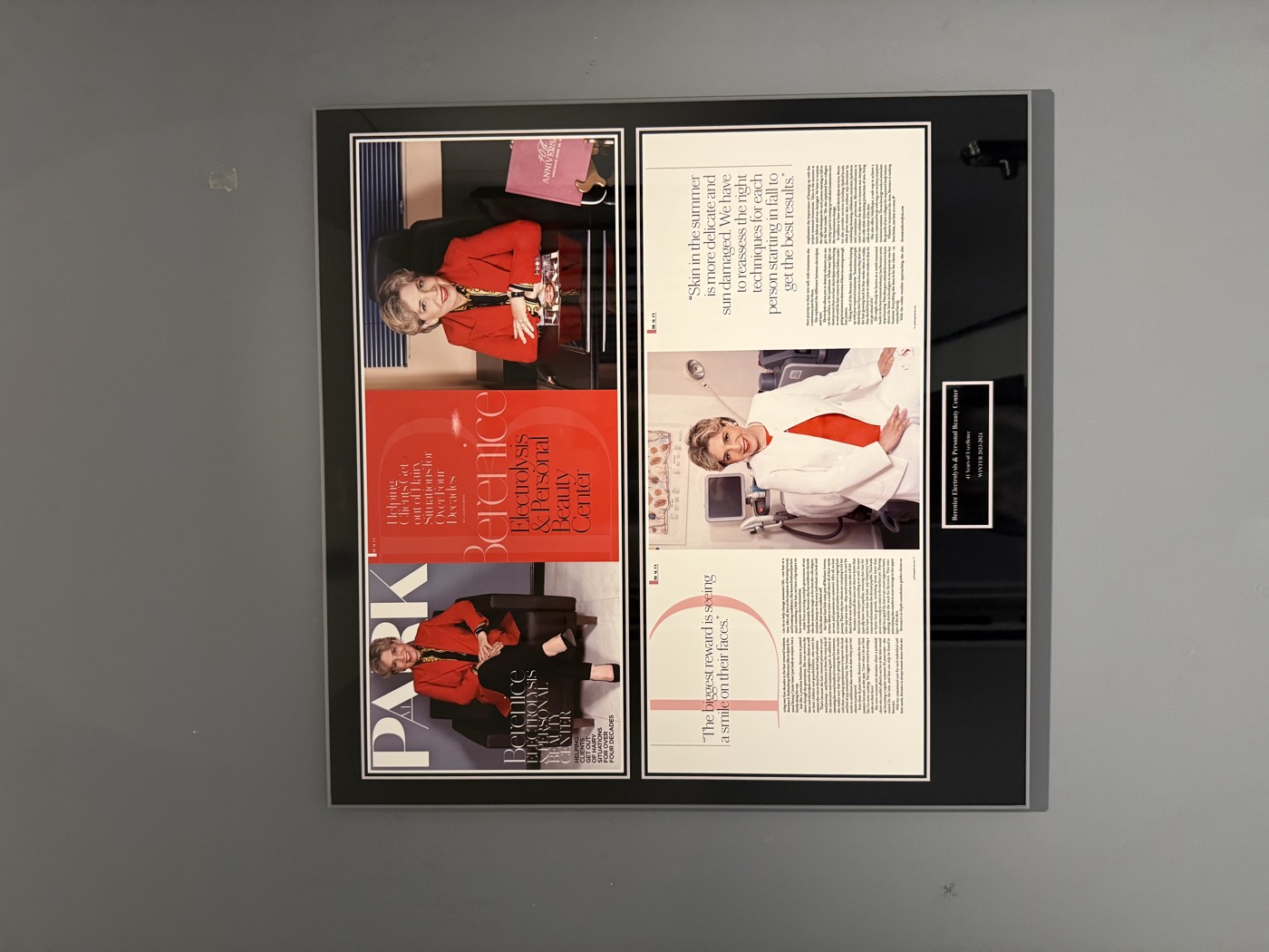 PARK magazine spread on Berenice, headlined Helping Clients Get Out of Hairy Situations for Over Four Decades
